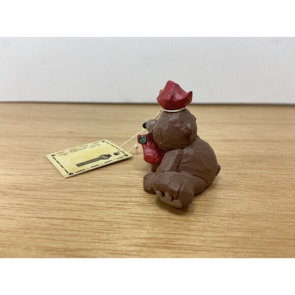 Blossom Bucket Christmas Bear With Birdhouse and Cardinal Resin Figurine 2 inch - Picture 4 of 8